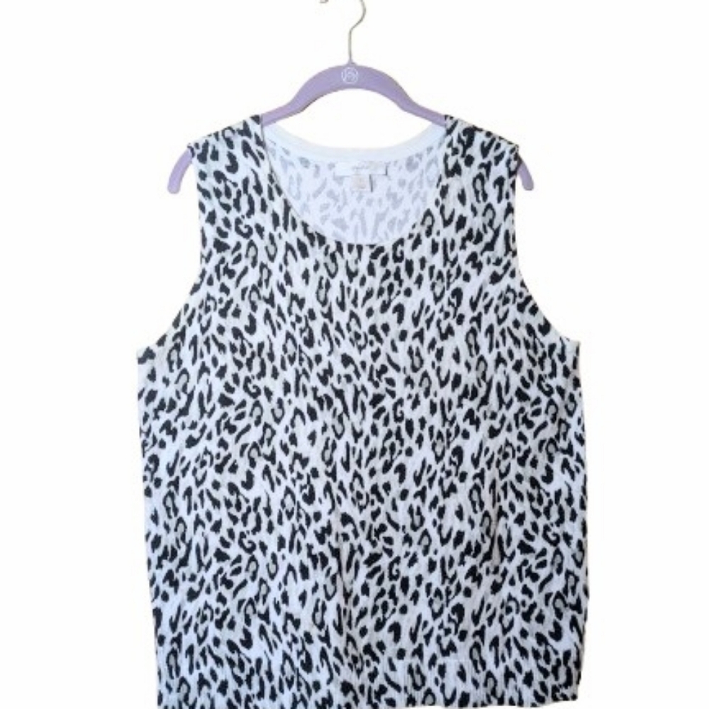 CJ Banks Sweater Knit Shell Tank Top Leopard Print Black White X-14W/Large